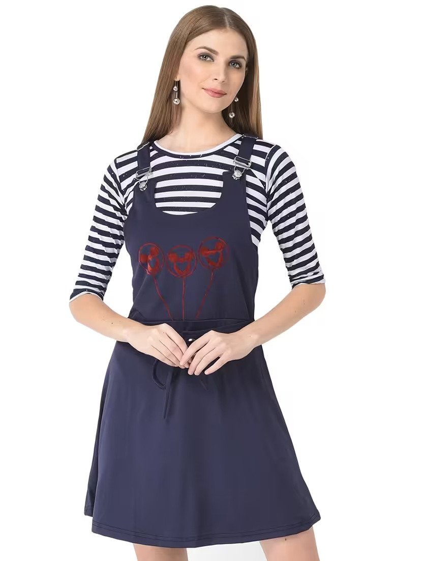 Navy blue printed detailed dungaree