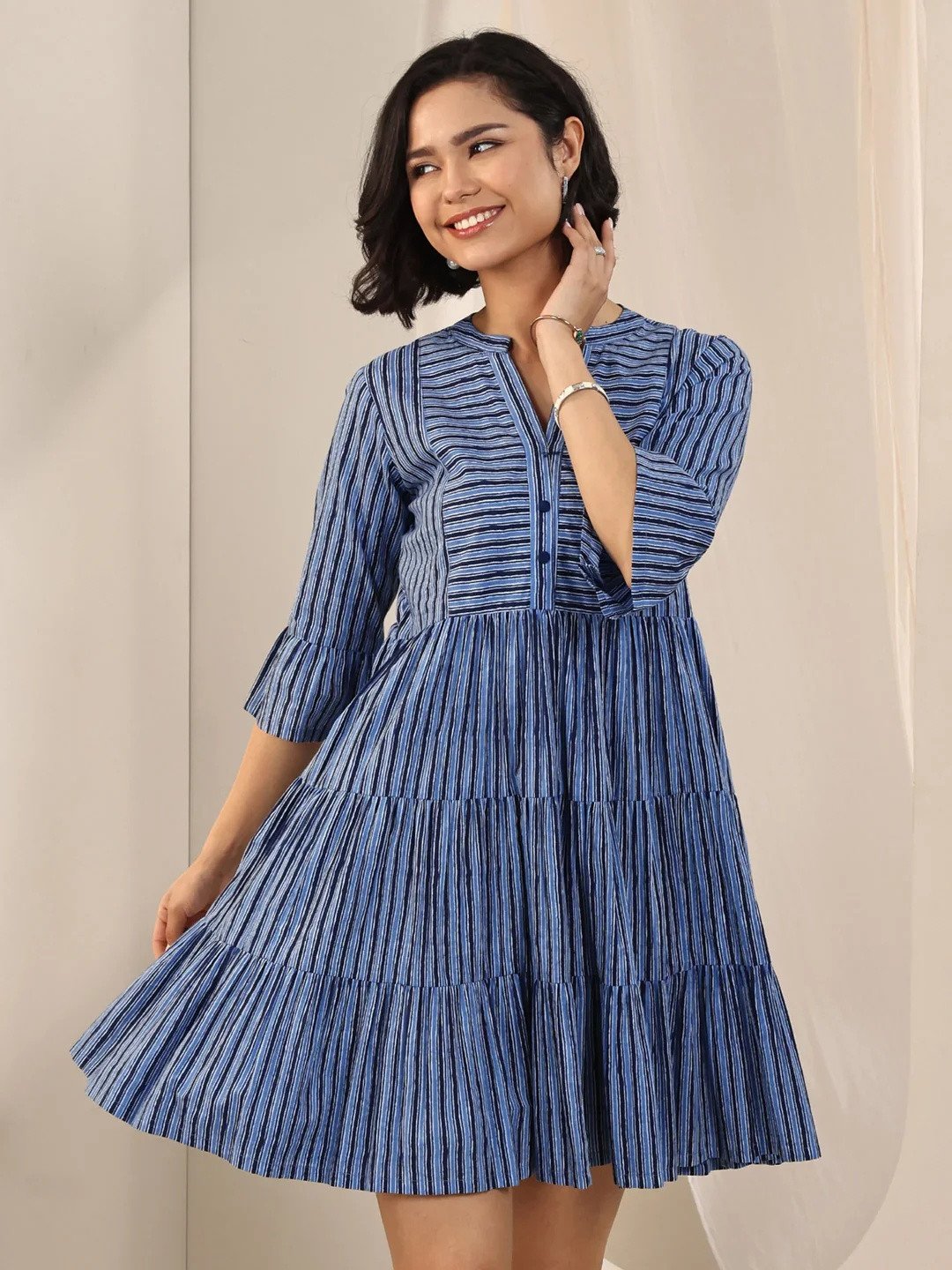 Indigo Printed Cotton Fit and Flare
