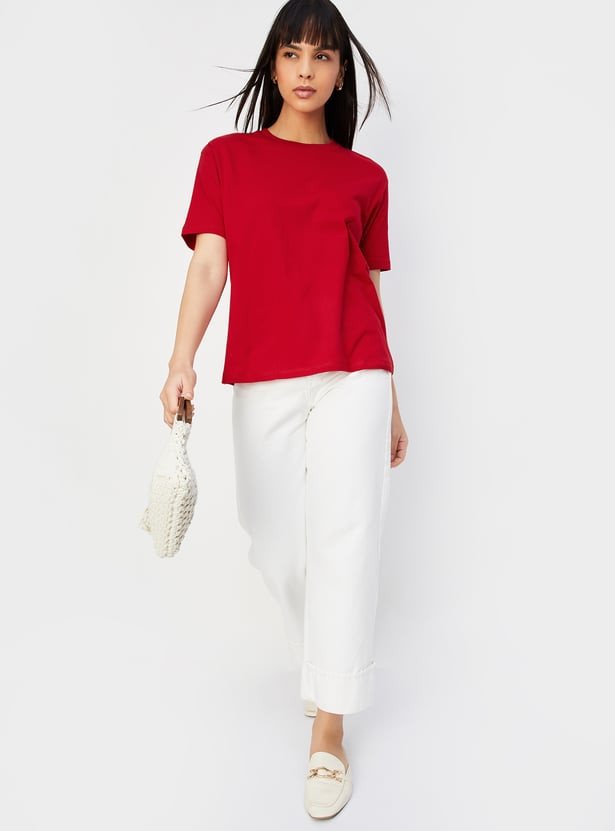 Red Round Neck Cotton T-shirt