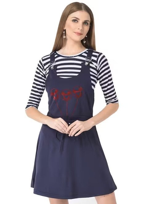 Navy blue printed detailed dungaree